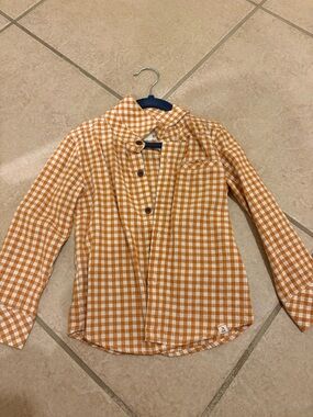 Kids Orange Gingham Button-Front Shirt - Classic Collar